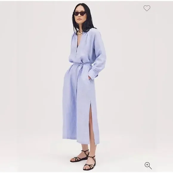 J.Crew Tall Cabana dress in linen blue women’s‎ medium tall - Picture 2 of 13